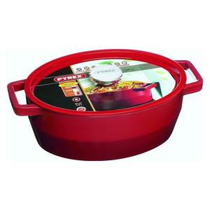 Casserole en fonte rouge SC5AC29 6641 avec couvercle 38,5x27,5x15cm Forme ovale pour Pyrex - Product Image 3