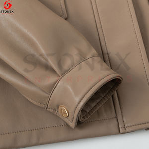 2023 vêtements pour femmes couleur unie en cuir PU manteau à manches longues veste en cuir pour femmes qualité supérieure - Product Image 4