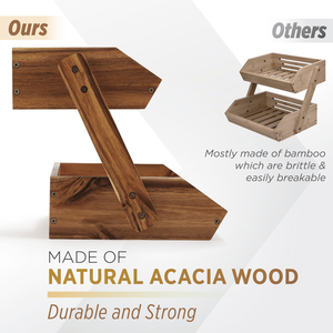 100% Panier de fruits de stockage de légumes en bois, panier de fruits à 2 niveaux pour la cuisine, organisateur de comptoir de stockage de collations - Product Image 2