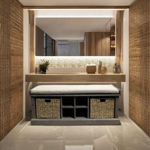 Prêt à expédier Gorge Hall d'entrée Banc à chaussures avec paniers tissés pour salle de bain principale ou garde-robe Organisateur essentiel pour l'utilisation du patio - Product Image 1