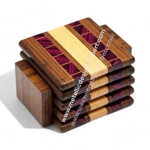 Juego de posavasos artesanales de nogal con diseño de incrustaciones intrincado elegante y duradero para decoración de hogar y oficina - Product Image 1