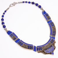 Collier de perles en argent tibétain avec pierres précieuses turquoise, corail et lapis-lazuli, design mixte, pendentif antique, bijoux pour mariage et anniversaire