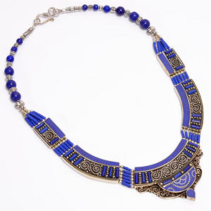 Collier en pierres précieuses Lapis de corail turquoises naturelles, collier Antique en argent tibétain, bijouterie magnifique, - Product Image 3