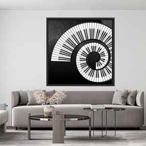 Lienzo impreso elegante en blanco y negro - Decoración musical moderna, con marco negro - Product Image 1