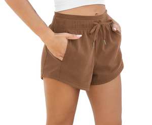 Pantalones cortos transpirables de algodón para mujer con logotipo personalizado, precio al por mayor para gimnasio y ropa informal, tela de rizo - Product Image 5