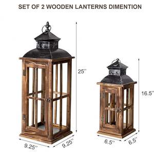 DreamCraft Juego de 2 Faroles Grandes de Madera Rústica Quemada para Piso, Interior y Exterior, para Velas de Huracán, Decoración del Hogar, Sin Vidrio - Product Image 2