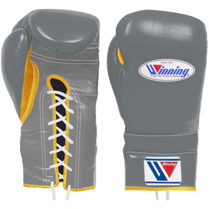 Gants de boxe à lacets Winning Gris Or Cuir véritable Gants de boxe professionnels pour l'entraînement et les combats de sparring Style japonais 8oz 10oz - Product Image 1