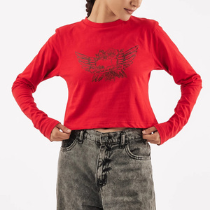 T-shirt décontracté pour femme, manches longues, en dentelle, polyester/coton, style streetwear vintage rétro, coupe ajustée, 2025 - Product Image 1