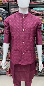 Wedding Party Causal <b>Wear</b> Pure Jecquard Print <b>Men</b> Kurta With Pure Cotton Pajama Best Quality at Lowest Price Supplier India - Product Image 2