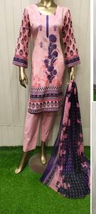 ชุดสนามหญ้าผ้าฝ้ายสำหรับผู้หญิง, เดรสลูกไม้ประดับเอวสไตล์ปากีสถาน - Product Image 2