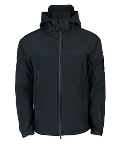 Chaqueta Softshell Negra para Hombre con Capucha, Cierre de Cremallera, Resistente al Agua, para Uso en Exteriores, Corte Regular, Todas las Temporadas, Cortavientos, Poliéster - Product Image 1