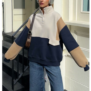 Sudadera de Forro Polar Extra Grande de Alta Calidad con Cuello en V, Botones y Bloques de Color para Mujer Joven - Product Image 1
