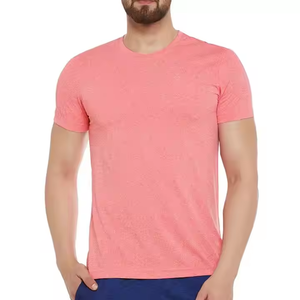 เสื้อยืดกีฬาแขนสั้นคอกลมสีชมพูสำหรับผู้ชายเสื้อยืดสีพื้นเรียบเข้ารูปเสื้อยืดผู้ชายแบบบางแห้งเร็วสำหรับฤดูร้อน - Product Image 1