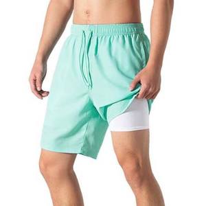 Short double couche pour homme Taille haute Cordon de serrage Qualité supérieure Style de rue Coton Polyester Couleur personnalisée Short d'été pour homme - Product Image 2