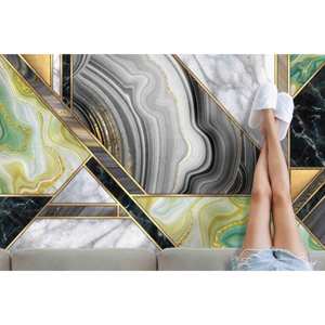 Tapis en chenille vert et gris marbré : Tapis moderne antidérapant, avec poils doux - Product Image 2