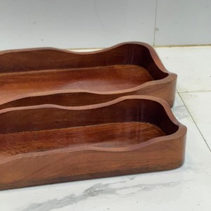 Bandeja de vela con curvas superventas grande decorativa para mesa de cena esmalte marrón de madera de mango superventas - Product Image 3