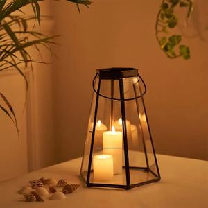 โคมไฟทรงเทียนทำจากแก้วแบบแขวนทำจากโลหะสีดำสำหรับงานปาร์ตี้คริสต์มาส - Product Image 2