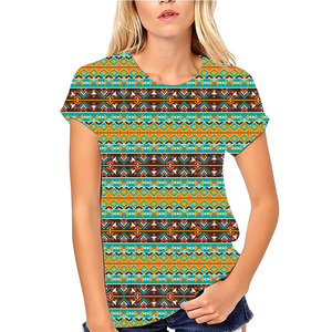 T-shirt col rond pour femme 100% coton sur mesure col montant motif 3D écologique bas prix tissu velours côtelé en vente - Product Image 1