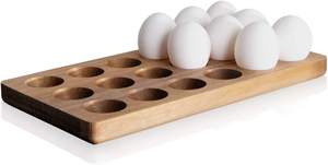 Bandeja para huevos de madera de acacia hecha a mano, estante de cocina para refrigerador, Bandejas para servir hechas en la India - Product Image 2
