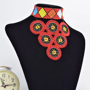 Traditional African Handmade Choker Necklace Ancient Ethnic Princess Tribal Beaded <b>Green</b> Bib Statement Necklaces <b>Jewelry</b> - Product Image 3