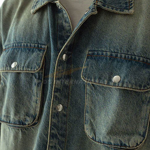 เสื้อยีนส์สำหรับผู้ชายทรงสลิมฟิตแบบพรีเมี่ยมผ้าฝ้ายยืดติดแขนยาวกระเป๋าหน้าอกสองชั้น - Product Image 6