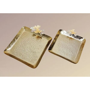 Bandeja para servir alimentos de forma cuadrada dorada de diseño de lujo, bandeja de acero inoxidable de la mejor calidad con mango de nácar para la mejor venta - Product Image 5