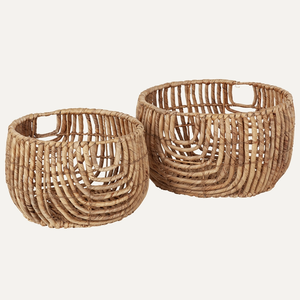 Juego de Cestas Decorativas Redondas de Jacinto de Agua con Asas, Cesta Organizadora Natural Hecha a Mano para el Hogar, la Oficina y Estantes - Product Image 1