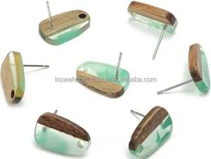 Modern Designer Acacia Wood Resin Round Hoop <b>Earrings</b> with Resin Diamond and Pearl for Party Daily Use Weddings Occasions - Product Image 6