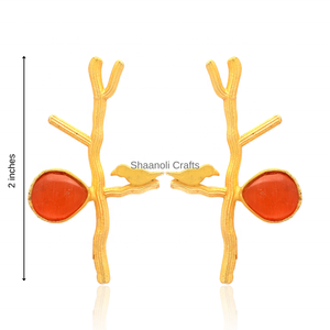Nouvelle arrivée 2024 boucles d'oreilles en laiton plaqué or 18 carats personnalisées boucles d'oreilles de travail en pierres précieuses orange pour femmes et filles - Product Image 3