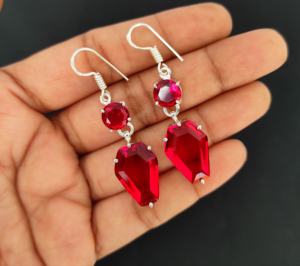 <b>Top</b> Trending Bohemian Style Women's <b>Wedding</b> Earrings Handmade Silver Plated Coffin Shape Garnet Crystal Drop Earrings - Product Image 5