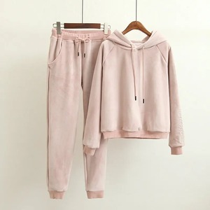 Conjunto de ropa deportiva de invierno de algodón 100% para mujer, Sudadera con capucha cálida de terciopelo grueso, pantalón sólido para correr, entrenamiento deportivo informal - Product Image 2