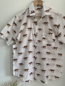 เสื้อเชิ้ตแขนสั้นสำหรับผู้ชายเสื้อเชิ้ตแขนสั้นพิมพ์ลายเสือผ้าคอตตอนสีขาว - Product Image 3