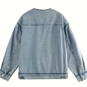 2025 venta al por mayor 100% chaqueta vaquera azul de alta calidad de algodón para hombres diseño recto personalizado y material de punto lavado ácido - Product Image 2