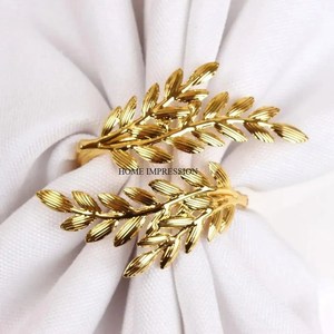 Anillo de Servilleta de Metal Pulido Dorado Brillante Clásico, Diseño de Hoja, Ecológico, en Existencia para Bodas, Fiestas, Decoración Elegante para Mesa de Comedor, Gran Venta - Product Image 1