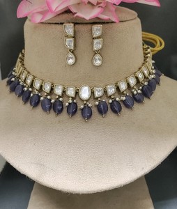 Collier tendance Mehandi CZ Mossinaite kundan sku AN 143 BG/D-4 - Product Image 1