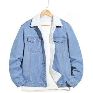 Nouveaux hommes hiver épaissir Sherpa doublé Denim veste laine veste en peau de mouton manteau chaud Jean Denim veste avec fourrure pour homme - Product Image 1