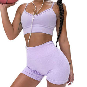 Ensemble de yoga 2 pièces pour femmes avec logo sur le devant, taille élastique, motif uni, respirant, vêtements de sport et de fitness - Product Image 5