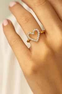 แหวนหมั้นผู้หญิงทำมือแบบเป็นมิตรต่อสิ่งแวดล้อม ประดับเพชร CZ ทรงหัวใจแบบเปิด ดีไซน์เรียบง่าย ชุบทองคำขาว 14K บนตัวเรือนเงินแท้ 925 - Product Image 2