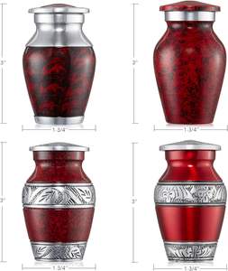 โกศจิตรกรรมเพลิงศพขนาดเล็กสําหรับเถ้ามนุษย์ ชุดโกศจิตรกรรมขนาดเล็กสีแดงและสีเงิน 4 ชิ้นพร้อมกล่องและกระเป๋ากํามะหยี่ - Product Image 2