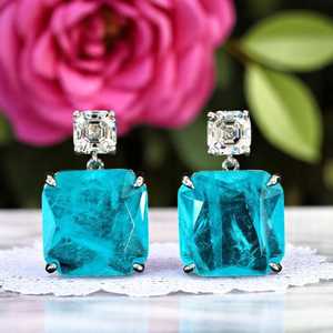 Paraiba Tourmaline Blue Dangle Drop <b>Earrings</b> 925 <b>Sterling</b> <b>Silver</b> Summer Beach Jewelry Birthstone Gift For Her Elegant Style - Product Image 4