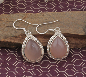 Boucles d'oreilles en Quartz Rose larme 925 en argent Sterling à la main boucles d'oreilles Vintage Boho rose pierres précieuses bijoux pour femmes - Product Image 6