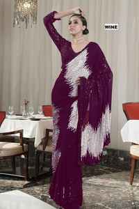 Sari de soirée élégant en georgette brodée, dernière tenue ethnique indienne, style designer, stock disponible, commandes en gros bienvenues - Product Image 2