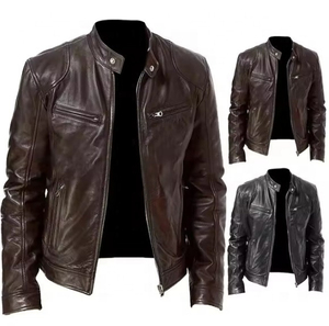 Chaqueta de Cuero para Hombre, Estilo Motero, Secado Rápido, Transpirable, Cuello Alto, Chaquetas de Cuero para Motocicleta, Venta al por Mayor, OEM - Product Image 1