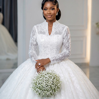 Robes de mariée bouffantes Jancember CM33 vintage à col haut avec broderie et dentelle