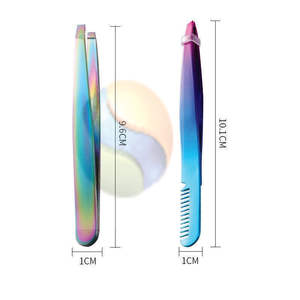 Pince à épiler pour sourcils avec peigne, double usage, en acier inoxydable, brosse pour l'épilation, beauté du visage, pince à épiler en métal inclinée pour les cils - Product Image 4