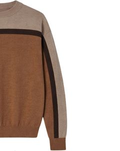 Pull en laine à col rond pour homme, couleur beige camel, bloc de couleur, manches longues, pull décontracté d'hiver, doux, chaud, tendance - Product Image 4