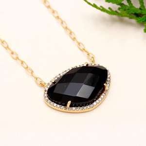 สร้อยคอพลอยโอนิกซ์สีดำธรรมชาติทำด้วยมือ925เงินลูกบาศก์เพทายจี้18 "ชุดเครื่องประดับงานแต่งงานลูกปัดรูปทรงแฟนซีมีเสน่ห์ - Product Image 3