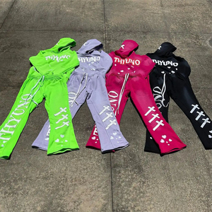 Ensemble sweat-shirt et pantalon de survêtement d'hiver coupe-vent écologique de haute qualité avec appliques en strass vieilli 500GSM, personnalisé et luxueux - Product Image 2