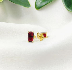 8x4mm Baguette Cut Garnet <b>Stud</b> Earring 18K Gold Vermeil 925 <b>Sterling</b> <b>Silver</b> Prong Set Trendy Birthstone <b>Stud</b> Earrings Parties - Product Image 1