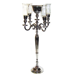 Home Indoor Tabletop Decor for Christmas Anniversary Festivals Black Candle Holder Metal 5 Arms <b>Candelabra</b> With Glass Chimney - Product Image 4